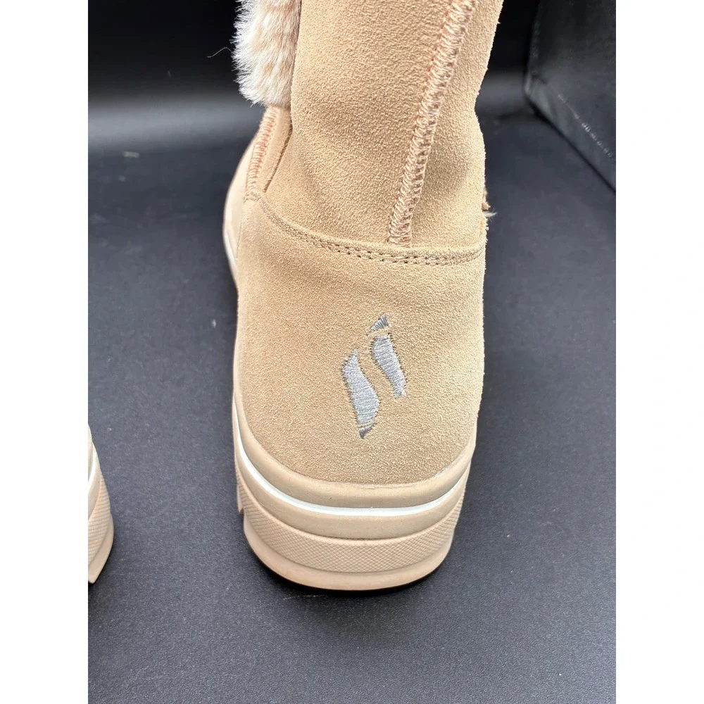 Skechers Keep Sneaks 49864 Women Sand Leather Faux Fur Winter Boots Size 7